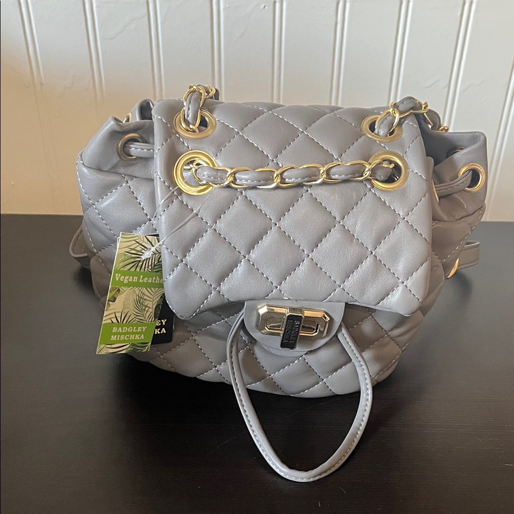 Badgley Mischka Silver Quilted Vegan Leather Backpack
